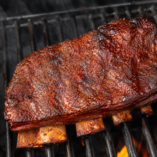 Smoked Angus Bronto Ribs on the grill from Diamond B Ranch