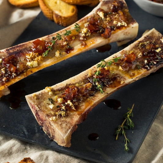 Roasted pasture-raised Angus Marrow Bones from Diamond B Ranch