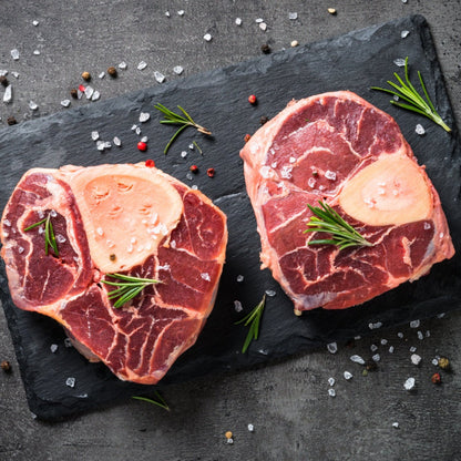 Raw dry aged Angus Osso Buco beef shank from Diamond B Ranch