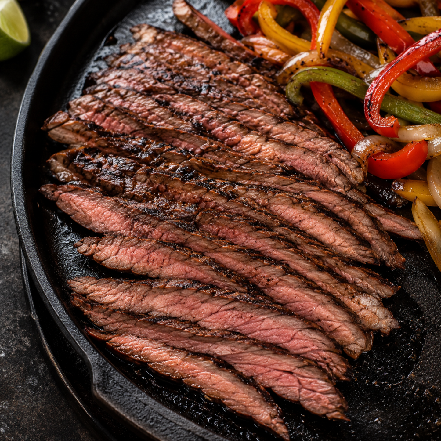 Grilled Flank Steak sliced fajita style from Diamond B Ranch